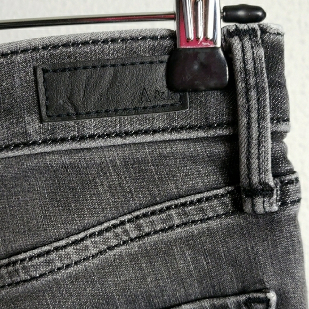 Abercrombie & Fitch Dark Gray Super Skinny Hugh Rise Jeans Raw Distressed Hem - Picture 10 of 14